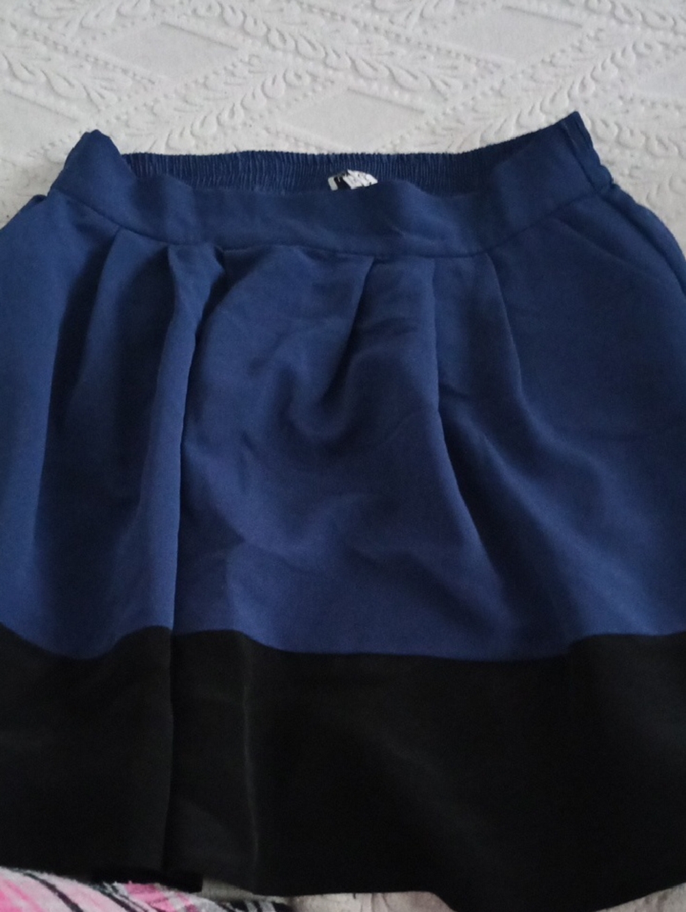 Colorblock Navy and Black Skater Skirt - Casual Circle Silhouette